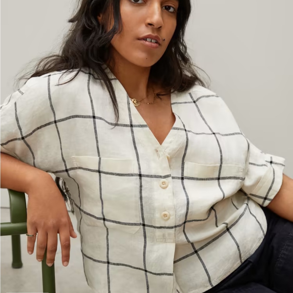 Everlane The Linen Utility Shirt Canvas Windowpane Size XXS